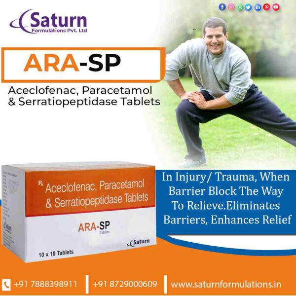 Aceclofenac Paracetamol Serratiopeptidase Tablets | Ara-SP