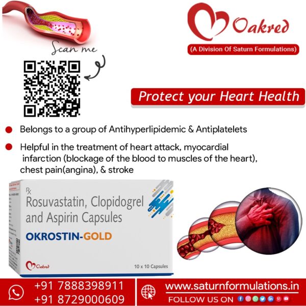 Rosuvastatin Clopidogrel Aspirin Capsules | Okrostin Gold