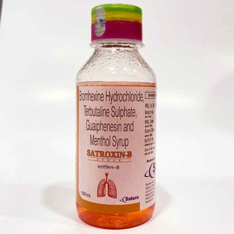 Bromhexine Hydrochloride Terbutaline Sulphate Guaiphenesin Menthol Syrup | Satroxin-B