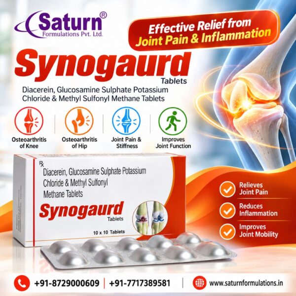 Synogaurd Tablets Diacerein Glucosamine Sulphate Potassium Chloride & Methyl Sulfonyl Methane Tablets | Synogaurd
