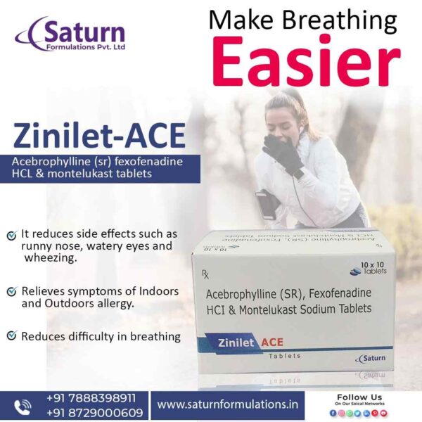 Acebrophylline Montelukast Sodium Fexofenadine Hydrochloride Tablet | Zinilet Ace