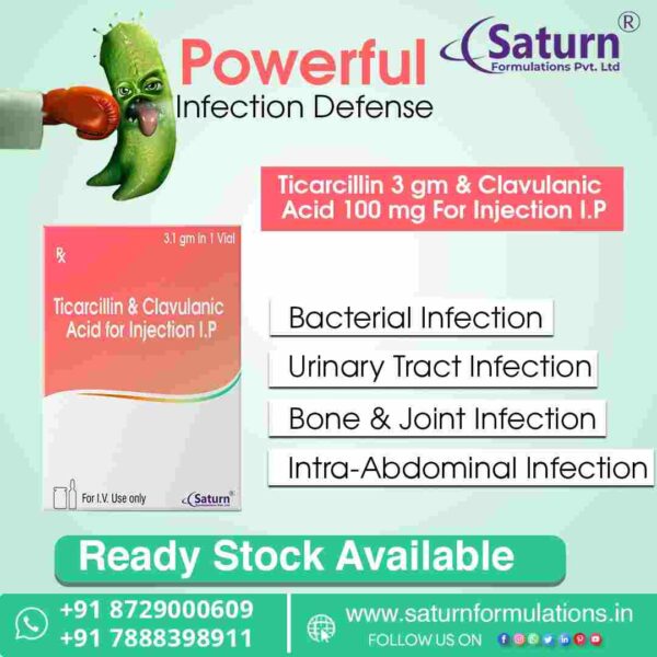 Ticarcillin & Clavulanic Acid for Injection | Satnate-CV