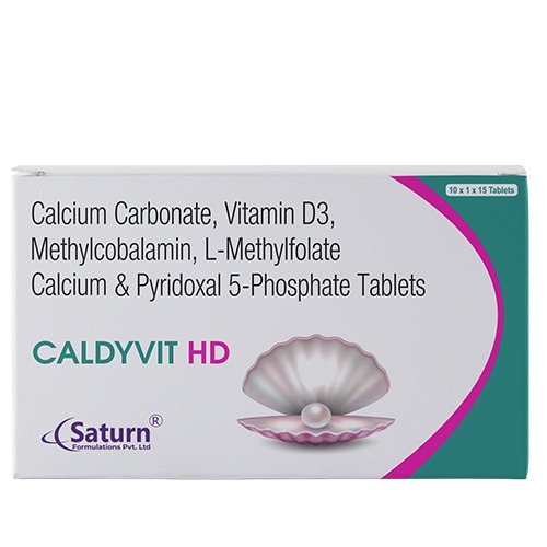 Calcium Vitamin D3 Methylcobalamin L-Methyl Folate Pyridoxal-5-Phosphate Tablets | Caldyvit-HD