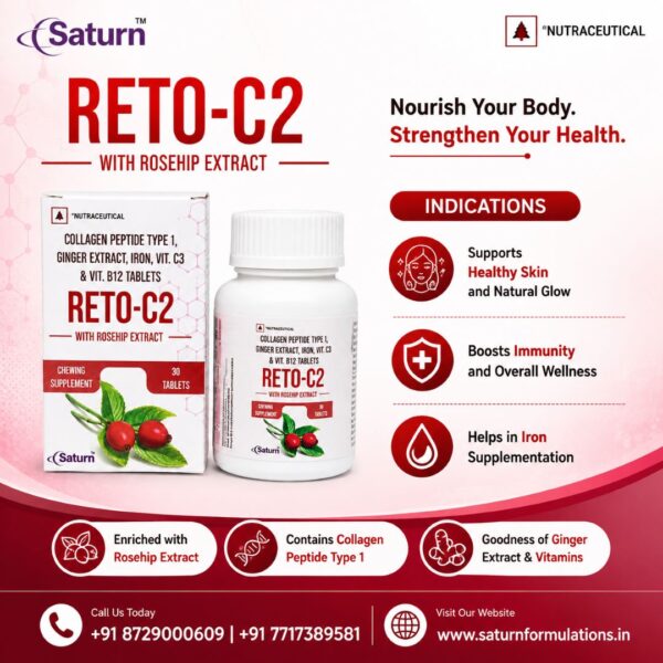 Collagen Peptide Type 1 Ginger Extract Iron Vitamin C3 And Vitamin B12 Tablets | Reto-C2 Collagen Peptide Type 1 Ginger Extract Iron Vitamin C3 And Vitamin B12 Tablets | Reto-C2